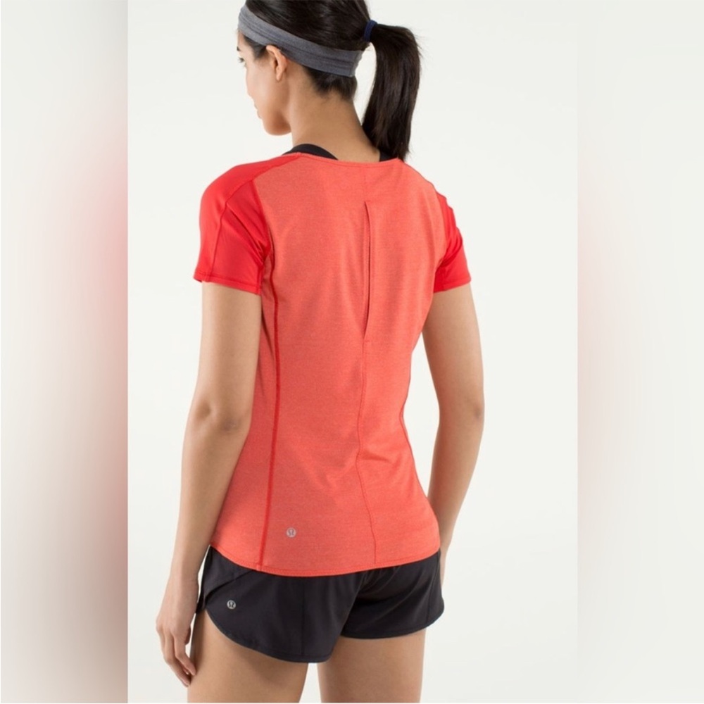 Lululemon Run Fast Track Short Sleeve‎ Shirt. Open in Back. Tangerine. Women 6/8
